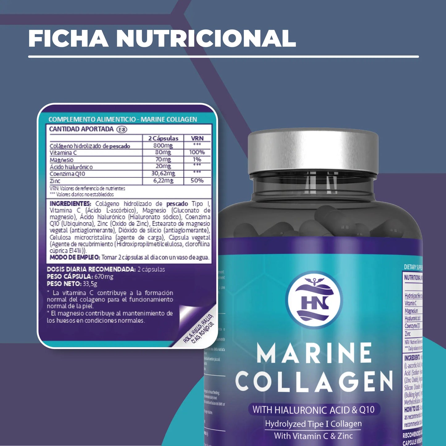 Colágeno Marino Premium | Hialurónico, Magnesio, Q10 y Vitamina C