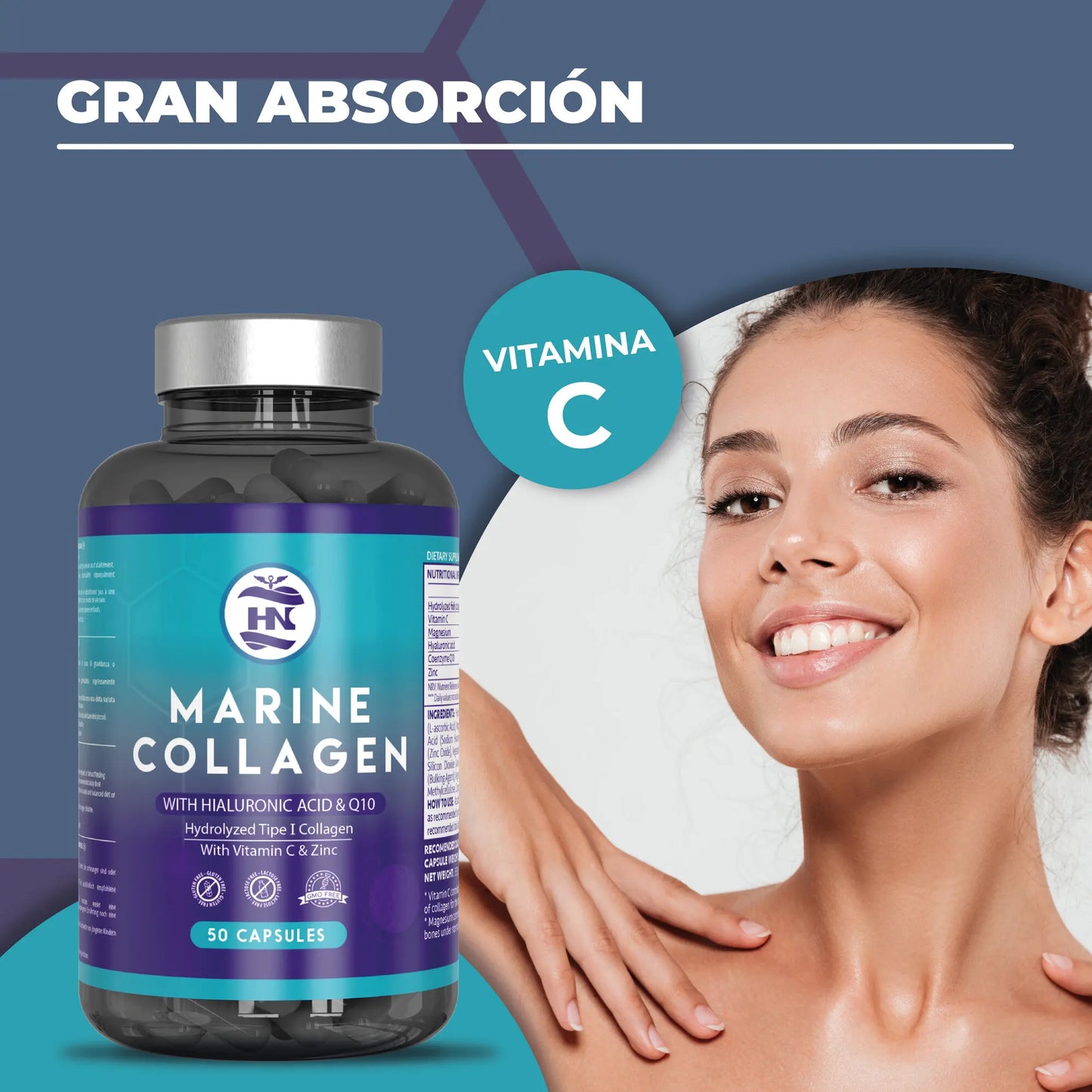 Colágeno Marino Premium | Hialurónico, Magnesio, Q10 y Vitamina C