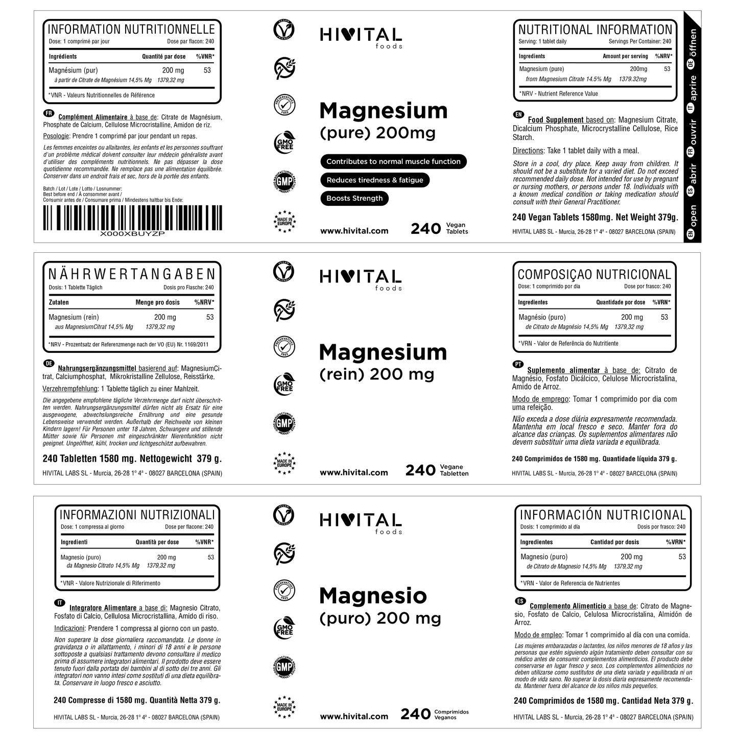 Magnesio Citrato Puro 200 mg | 240 Comprimidos (8 Meses) – Alta Absorción y Calidad Premium
